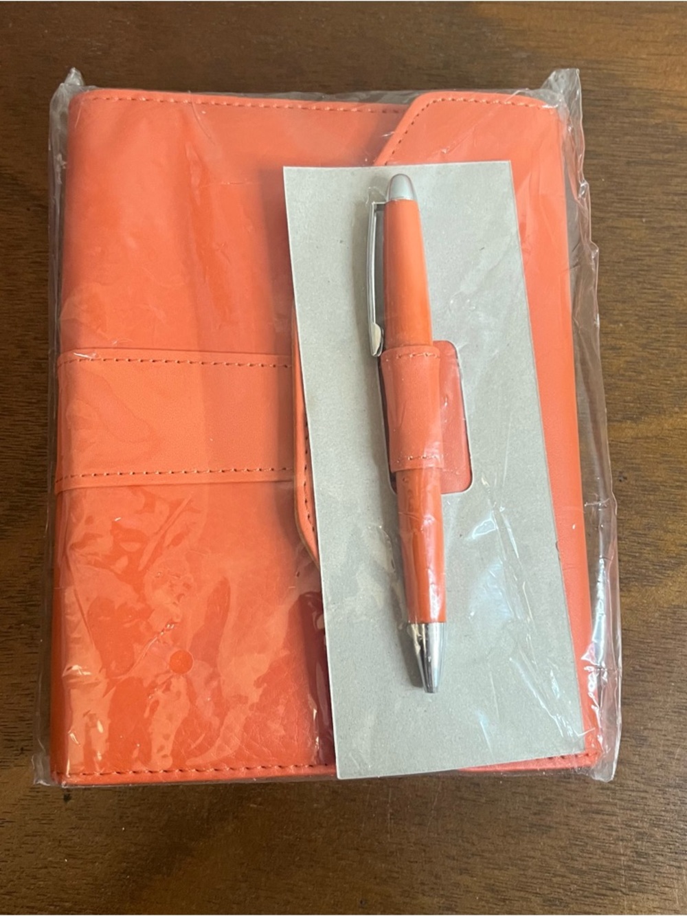 Orange Faux Leather Notebook with Matching Pen